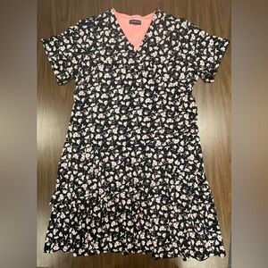 Lane Bryant 3X Floral Wrap Dress Pink & Black Ruffle Short Sleeve Plus Size 20